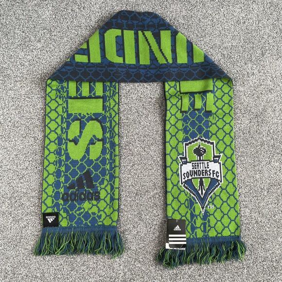 Adidas Seattle Sounders FC MLS Official Team Soccer Knit Scarf Blue Green NEW - Picture 1 of 6